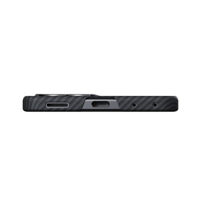 Galaxy Z Flip 8 Kılıf M-safe Şarj Özellikli 600D Aramid Karbon Fiber Pitaka Edge Serisi Black-Grey Twill Kapak - 5