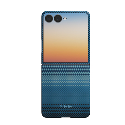 Galaxy Z Flip 8 Kılıf M-safe Şarj Özellikli Aramid Karbon Fiber Pitaka Tactile Woven Sunset-Moonrise Serisi Kapak - Pitaka