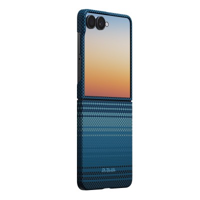 Galaxy Z Flip 8 Kılıf M-safe Şarj Özellikli Aramid Karbon Fiber Pitaka Tactile Woven Sunset-Moonrise Serisi Kapak - 2