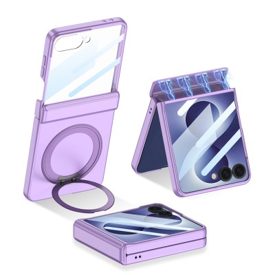 Galaxy Z Flip 8 Kılıf M-safe Şarj Özellikli Zore Kıpta KPT-06 Ring Standlı Kapak - 3