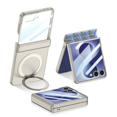 Galaxy Z Flip 8 Kılıf M-safe Şarj Özellikli Zore Kıpta KPT-06 Ring Standlı Kapak - 4