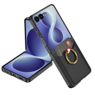 Galaxy Z Flip 8 Zore Kıpta Ring Holder Card Cover - GKK