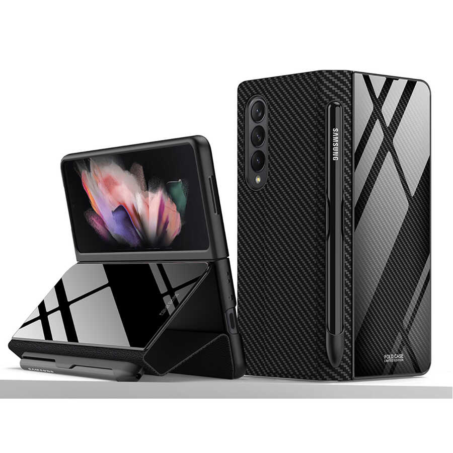 Galaxy Z Fold 3 Kılıf Zore Kalem Bölmeli Droga Kılıf - Siyah