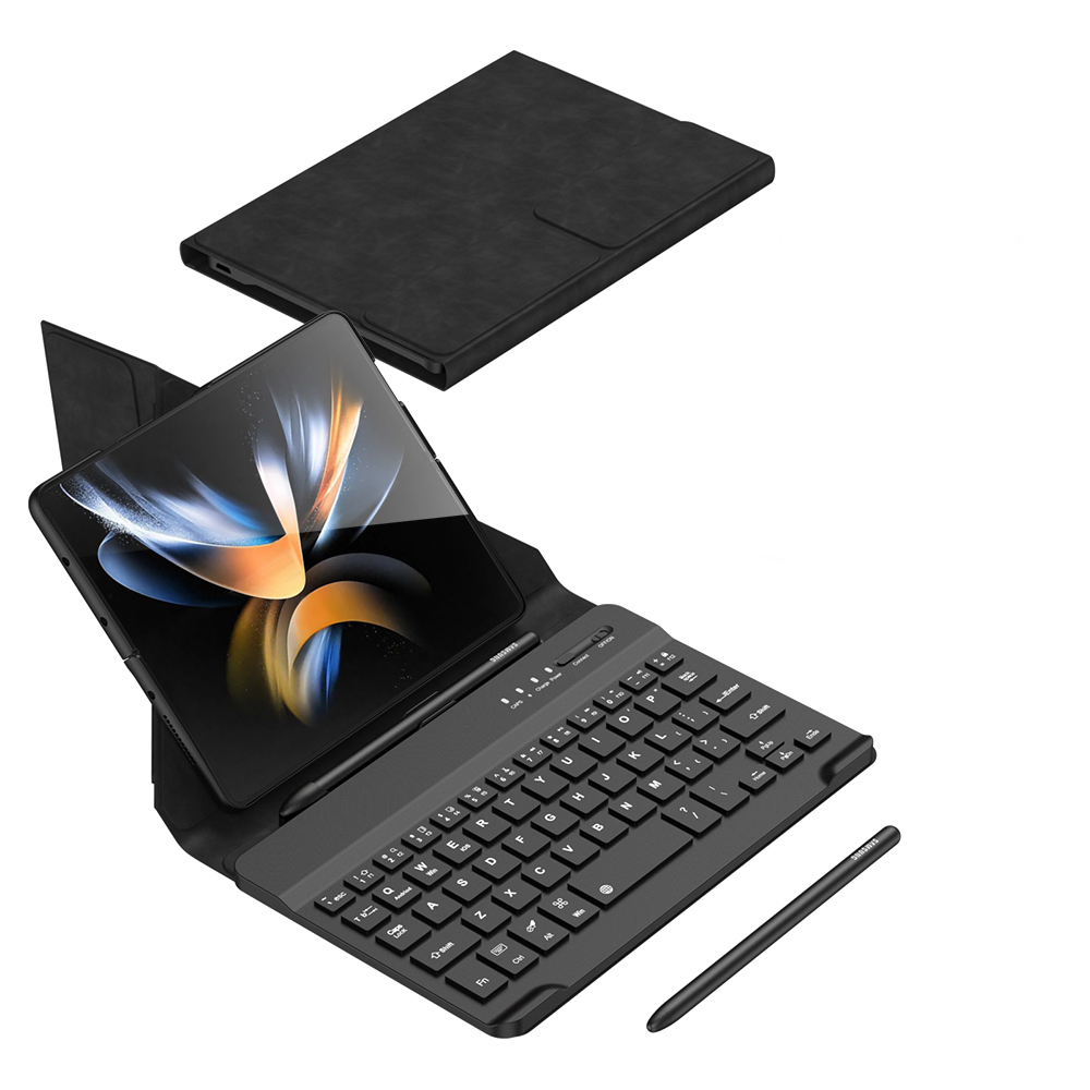 Galaxy Z Fold 4 Kılıf Standlı Klavyeli Kalem Bölmeli Zore Kıpta Klavyeli Kılıf - Siyah