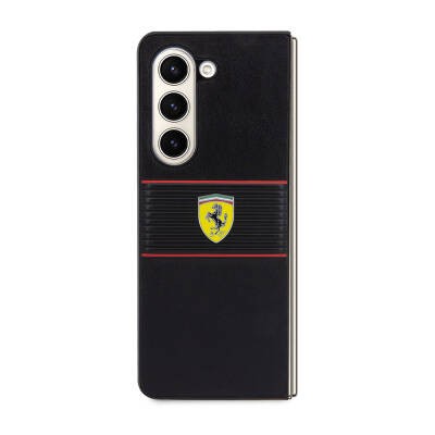 Galaxy Z Fold 5 Case Ferrari Original Licensed PU Leather Metal Logo Multi Striped Cover - 2
