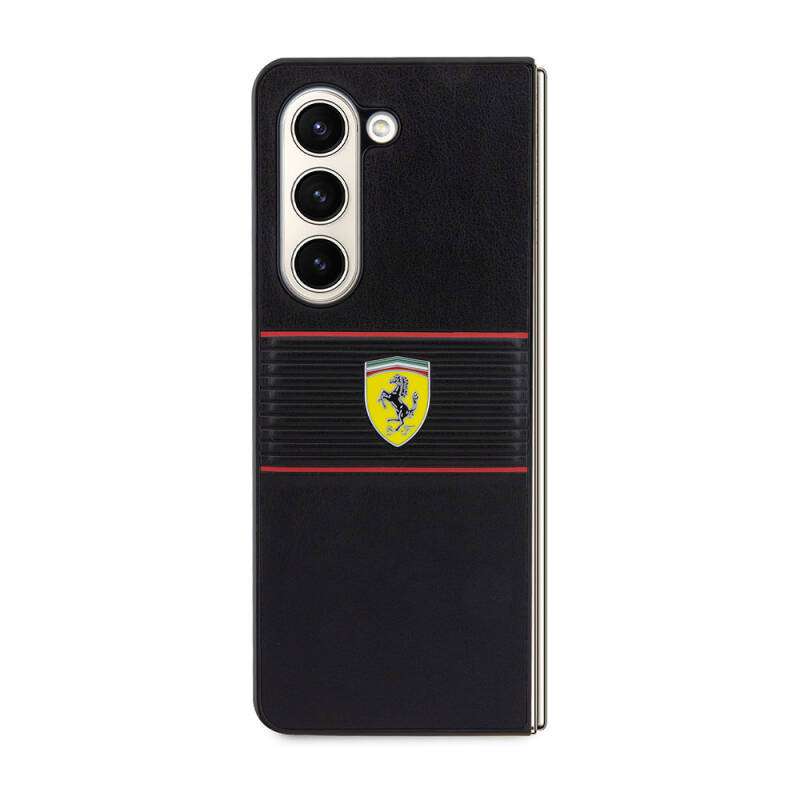 Galaxy Z Fold 5 Kılıf Ferrari Orjinal Lisanslı PU Deri Metal Logolu Multi Çizgili Kapak - 2