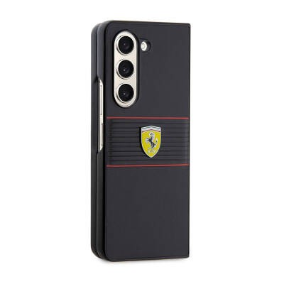 Galaxy Z Fold 5 Kılıf Ferrari Orjinal Lisanslı PU Deri Metal Logolu Multi Çizgili Kapak - 5