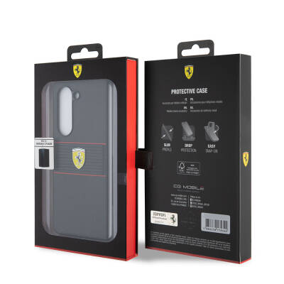 Galaxy Z Fold 5 Kılıf Ferrari Orjinal Lisanslı PU Deri Metal Logolu Multi Çizgili Kapak - 7