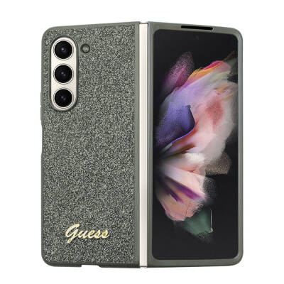 Galaxy Z Fold 5 Kılıf Guess Orjinal Lisanslı Yazı Logolu Glitter Flakes Kapak - Guess
