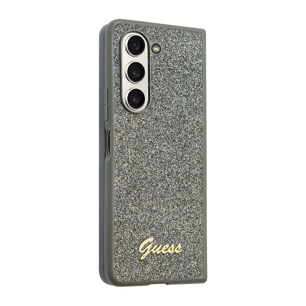 Galaxy Z Fold 5 Kılıf Guess Orjinal Lisanslı Yazı Logolu Glitter Flakes Kapak - Haki