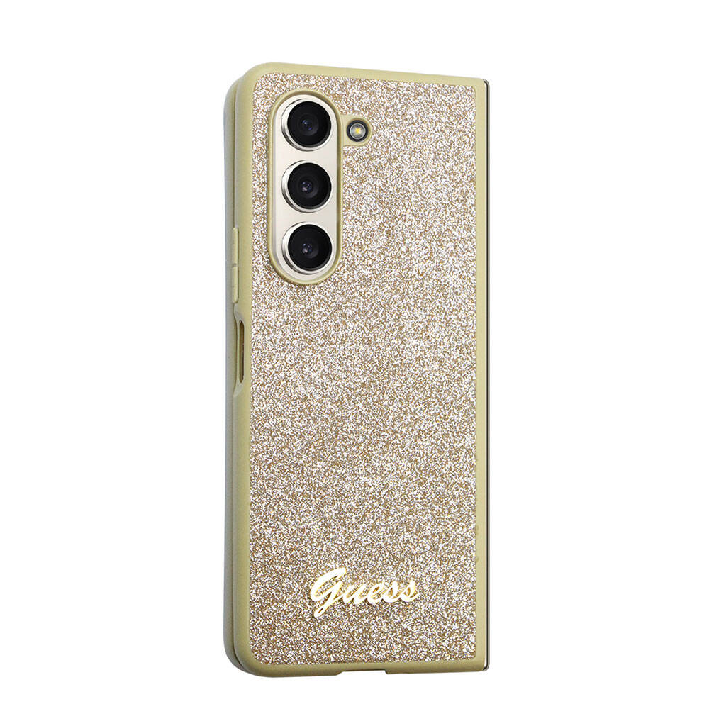 Galaxy Z Fold 5 Kılıf Guess Orjinal Lisanslı Yazı Logolu Glitter Script Kapak - Gold