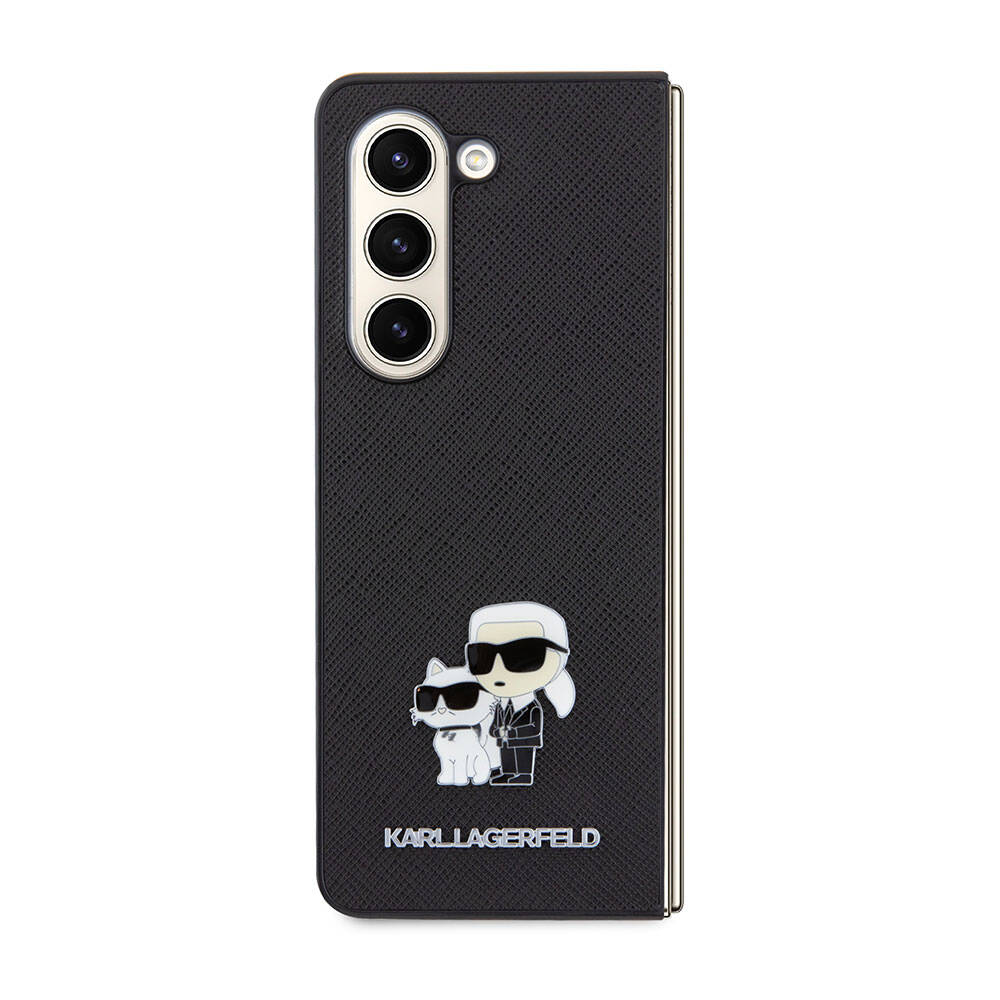 Galaxy Z Fold 5 Kılıf Karl Lagerfeld Orjinal Lisanslı K&C Metal Logolu Saffiano Kapak - Siyah