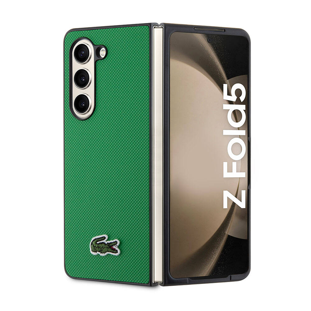 Galaxy Z Fold 5 Kılıf Lacoste Orjinal Lisanslı PU Pike Desenli Arka Yüzey İkonik Timsah Dokuma Logolu Kapak - Yeşil