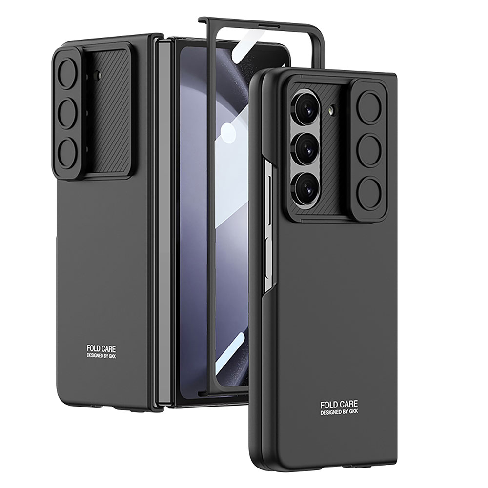 Galaxy Z Fold 5 Kılıf Kamera Korumalı Zore Kıpta Sürgülü Kapak - Siyah