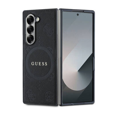 Galaxy Z Fold 6 Kılıf Guess Orjinal Lisanslı M-safe Şarj Özellikli Saffiano Metal Logo Kapak - Guess