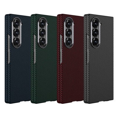 Galaxy Z Fold 6 Kılıf Kamera Korumalı Karbon Fiber Tasarımlı Arka Yüzey Zore Kıpta Karbon Kapak - 9