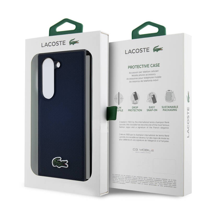 Galaxy Z Fold 6 Kılıf Lacoste Orjinal Lisanslı M-safe Şarj Özellikli Pike Desenli Arka Yüzey İkonik Timsah Dokuma Logolu Kapak - 8