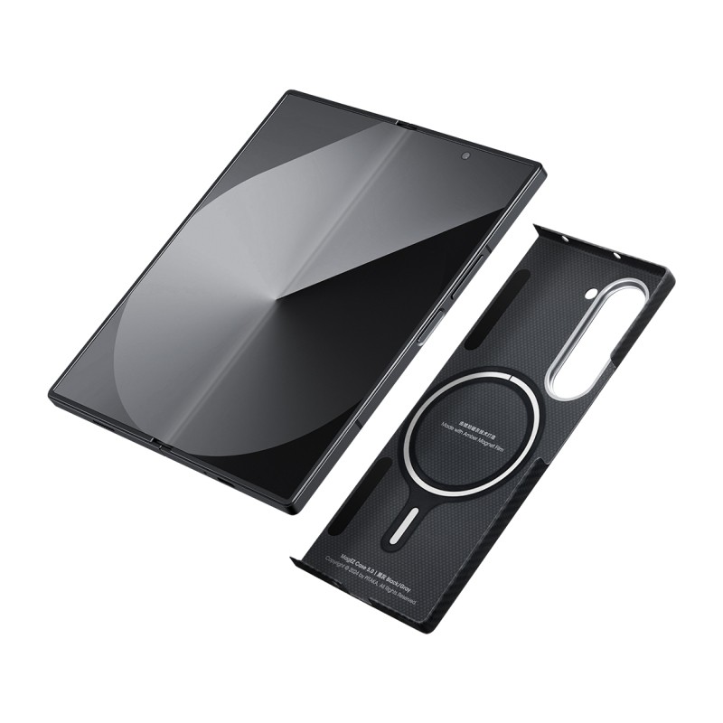Galaxy Z Fold 6 Kılıf M-safe Şarj Özellikli 600D Aramid Karbon Fiber Pitaka Ultra-Slim Classic Serisi Black-Grey Twill Kapak - 8