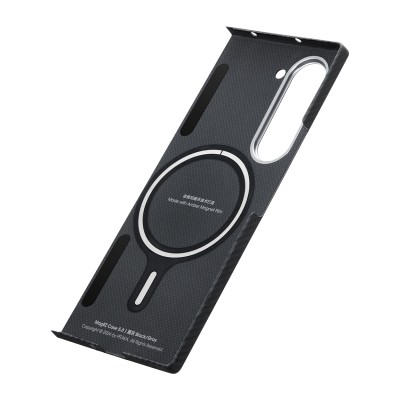 Galaxy Z Fold 6 Kılıf M-safe Şarj Özellikli 600D Aramid Karbon Fiber Pitaka Ultra-Slim Classic Serisi Black-Grey Twill Kapak - 9