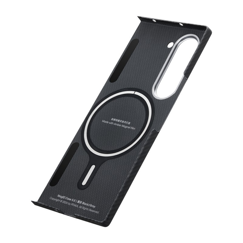 Galaxy Z Fold 6 Kılıf M-safe Şarj Özellikli 600D Aramid Karbon Fiber Pitaka Ultra-Slim Classic Serisi Black-Grey Twill Kapak - 9