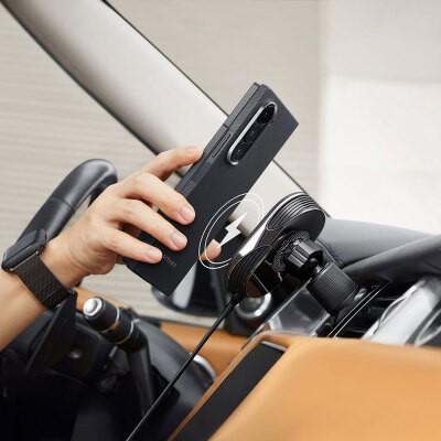 Galaxy Z Fold 6 Kılıf M-safe Şarj Özellikli 600D Aramid Karbon Fiber Pitaka Ultra-Slim Classic Serisi Black-Grey Twill Kapak - 11