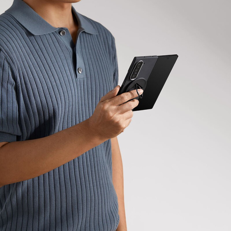 Galaxy Z Fold 6 Kılıf M-safe Şarj Özellikli 600D Aramid Karbon Fiber Pitaka Ultra-Slim Classic Serisi Black-Grey Twill Kapak - 14