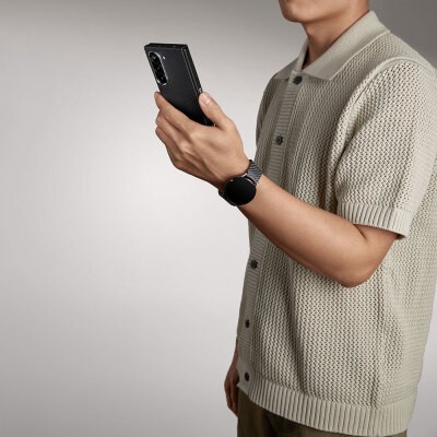 Galaxy Z Fold 6 Kılıf M-safe Şarj Özellikli 600D Aramid Karbon Fiber Pitaka Ultra-Slim Classic Serisi Black-Grey Twill Kapak - 18