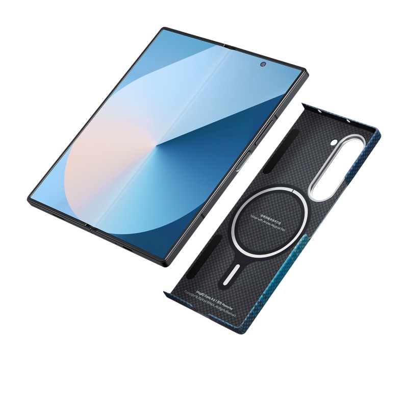 Galaxy Z Fold 6 Kılıf M-safe Şarj Özellikli Aramid Karbon Fiber Pitaka Tactile Woven Sunset-Moonrise Serisi Moonrise Kapak - 7