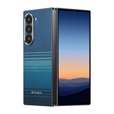 Galaxy Z Fold 6 Kılıf M-safe Şarj Özellikli Aramid Karbon Fiber Pitaka Tactile Woven Sunset-Moonrise Serisi Moonrise Kapak - 3