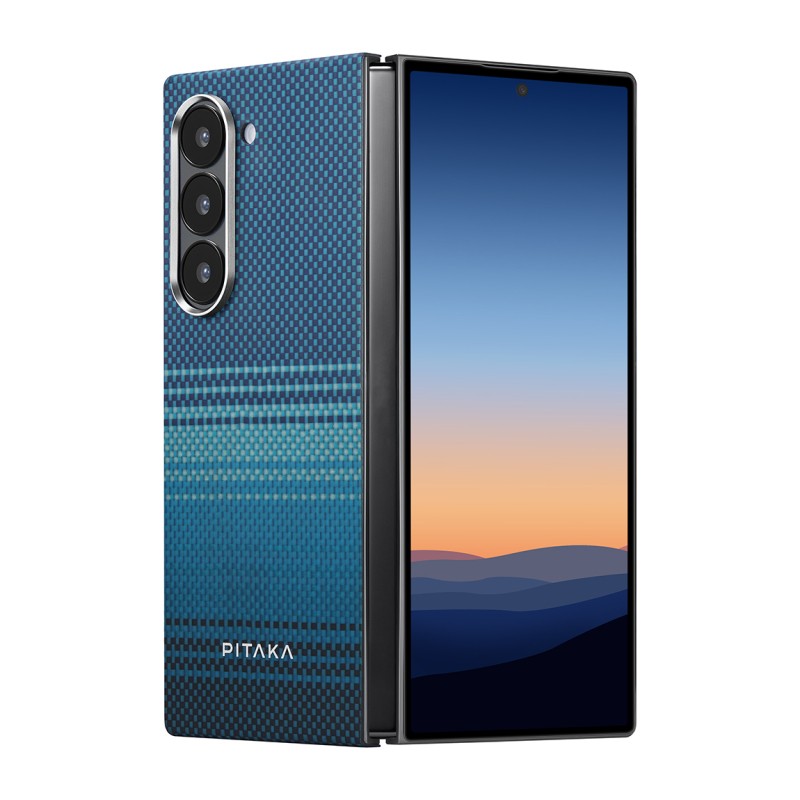 Galaxy Z Fold 6 Kılıf M-safe Şarj Özellikli Aramid Karbon Fiber Pitaka Tactile Woven Sunset-Moonrise Serisi Moonrise Kapak - 3