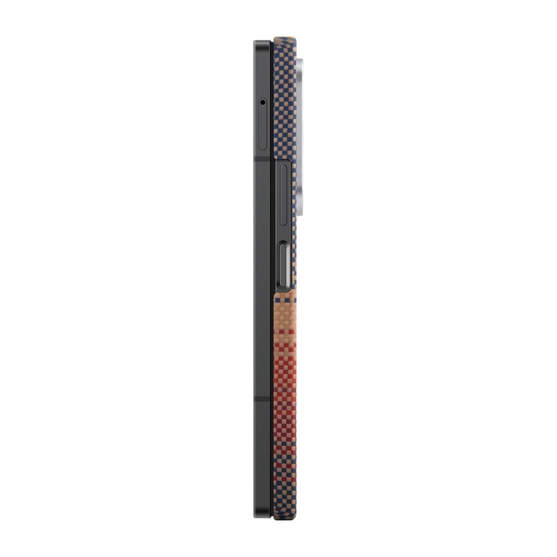 Galaxy Z Fold 6 Kılıf M-safe Şarj Özellikli Aramid Karbon Fiber Pitaka Tactile Woven Sunset-Moonrise Serisi Sunset Kapak - 4