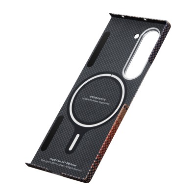 Galaxy Z Fold 6 Kılıf M-safe Şarj Özellikli Aramid Karbon Fiber Pitaka Tactile Woven Sunset-Moonrise Serisi Sunset Kapak - 5
