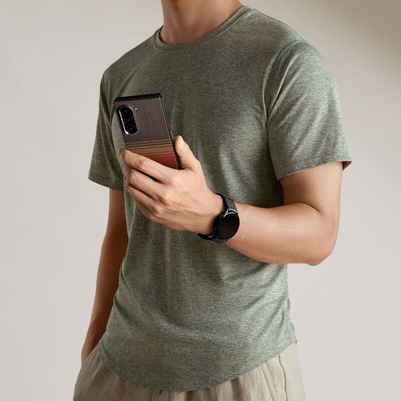 Galaxy Z Fold 6 Kılıf M-safe Şarj Özellikli Aramid Karbon Fiber Pitaka Tactile Woven Sunset-Moonrise Serisi Sunset Kapak - 13