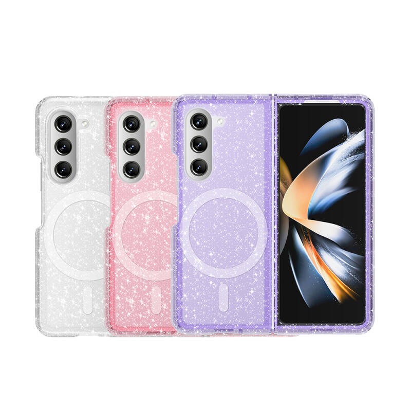 Galaxy Z Fold 6 Kılıf M-safe Şarj Özellikli Parlayan Simli Saydam Renkli Zore Allstar Kapak - 19