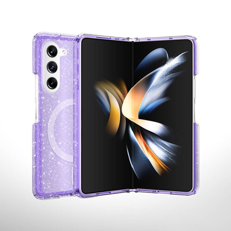 Galaxy Z Fold 6 Kılıf M-safe Şarj Özellikli Parlayan Simli Saydam Renkli Zore Allstar Kapak - 7