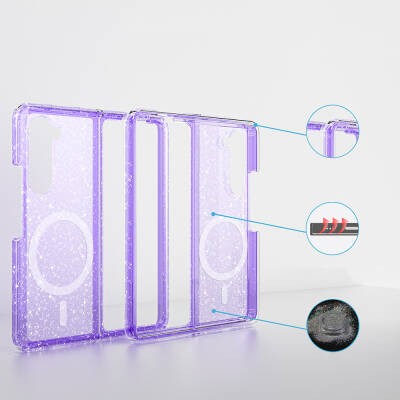 Galaxy Z Fold 6 Kılıf M-safe Şarj Özellikli Parlayan Simli Saydam Renkli Zore Allstar Kapak - 10