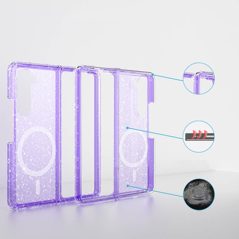 Galaxy Z Fold 6 Kılıf M-safe Şarj Özellikli Parlayan Simli Saydam Renkli Zore Allstar Kapak - 10