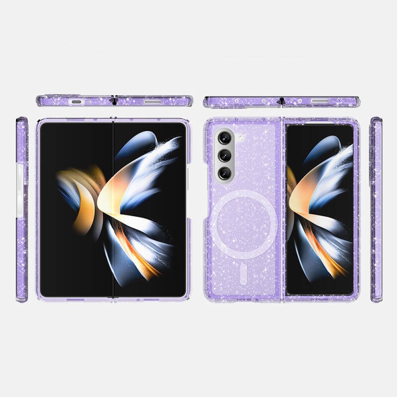 Galaxy Z Fold 6 Kılıf M-safe Şarj Özellikli Parlayan Simli Saydam Renkli Zore Allstar Kapak - 18