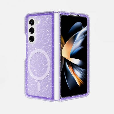 Galaxy Z Fold 6 Kılıf M-safe Şarj Özellikli Parlayan Simli Saydam Renkli Zore Allstar Kapak - 4