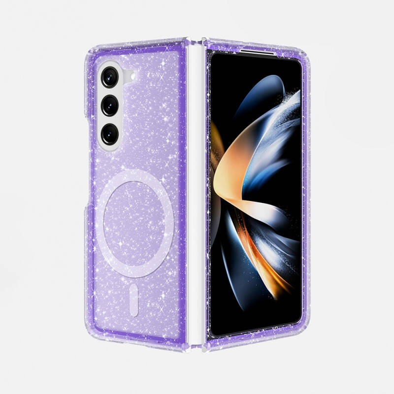 Galaxy Z Fold 6 Kılıf M-safe Şarj Özellikli Parlayan Simli Saydam Renkli Zore Allstar Kapak - 4