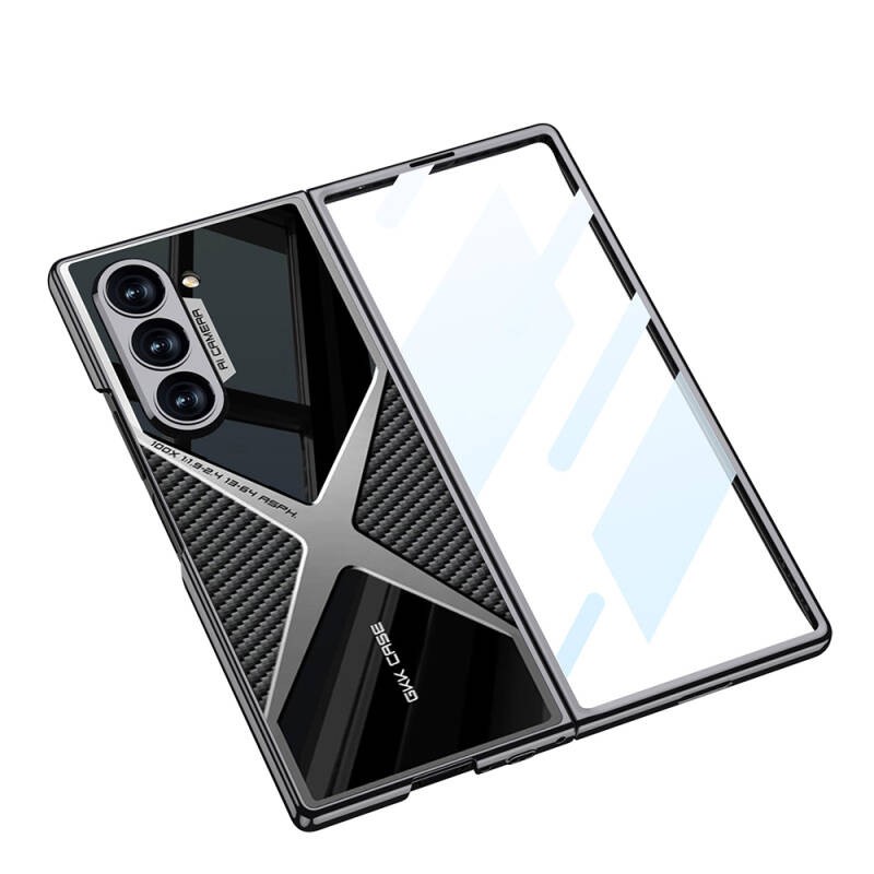 Galaxy Z Fold 6 Kılıf Ultra İnce Kamera Korumalı PC + Karbon Arka Yüzey Zore X-Pro Kapak - 4