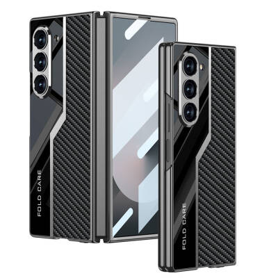 Galaxy Z Fold 6 Kılıf Ultra İnce Kamera Korumalı PC + Karbon Fiber Tasarımlı Arka Yüzey Zore Kıpta Poligan Kapak - GKK
