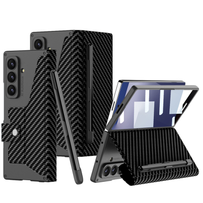 Galaxy Z Fold 7 Case Camera Protection Carbon Design Zore Kipta Fest Cover with Pen Compartment - GKK