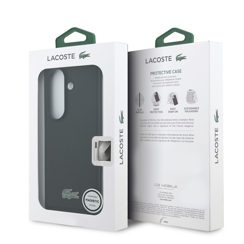 Galaxy Z Fold 7 Case Lacoste Original Licensed M-Safe Charging Feature Pique Patterned Back Surface Iconic Crocodile Metal Logo Cover - 17