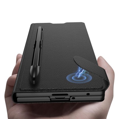 Galaxy Z Fold 7 Faux Leather Design Pen Compartment Zore Card Holder Stand Cover - 3
