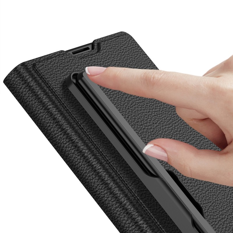 Galaxy Z Fold 7 Faux Leather Design Pen Compartment Zore Card Holder Stand Cover - 4
