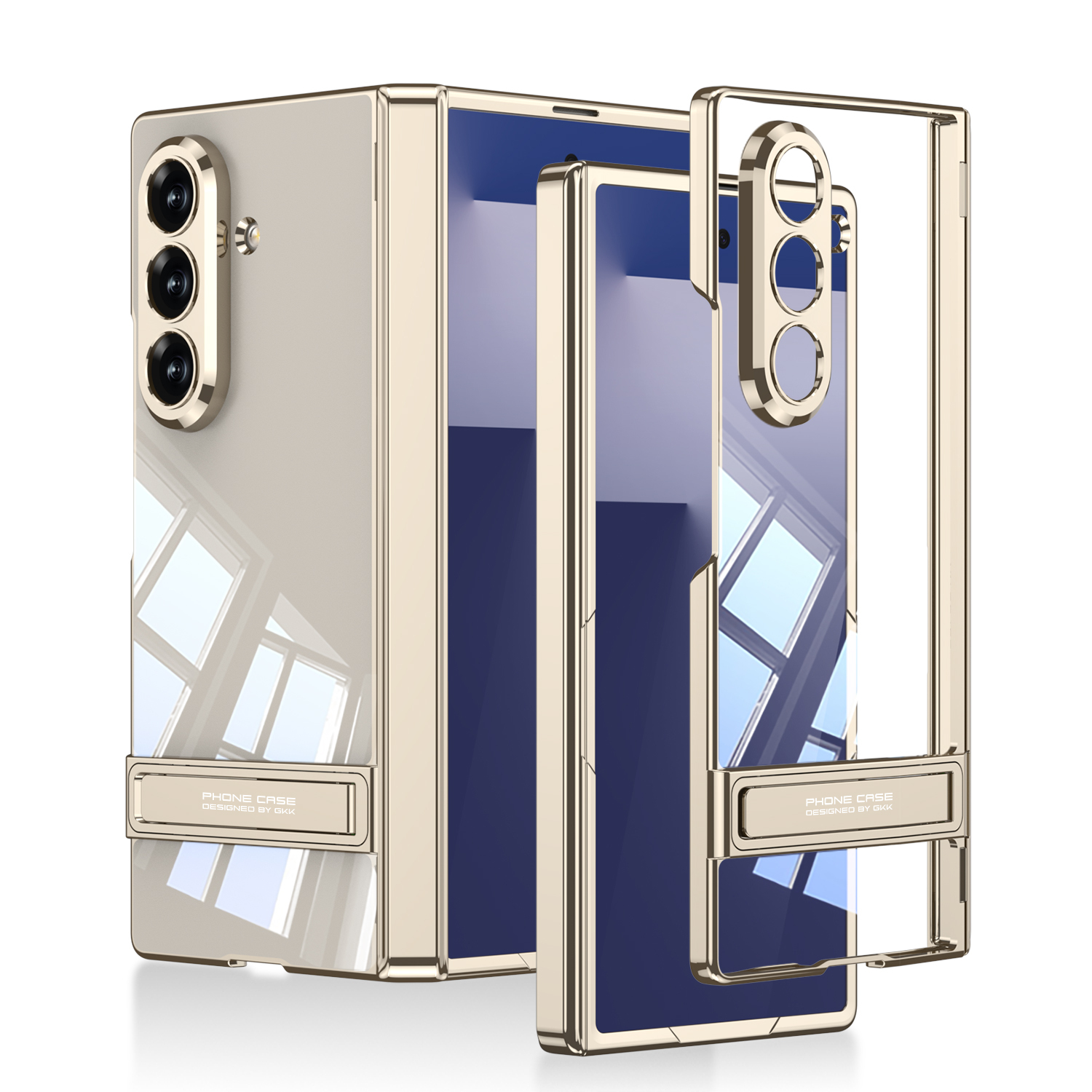 Galaxy Z Fold 7 Kılıf Kamera Korumalı Şeffaf Tasarımlı Zore Lego Standlı Kapak - Gold