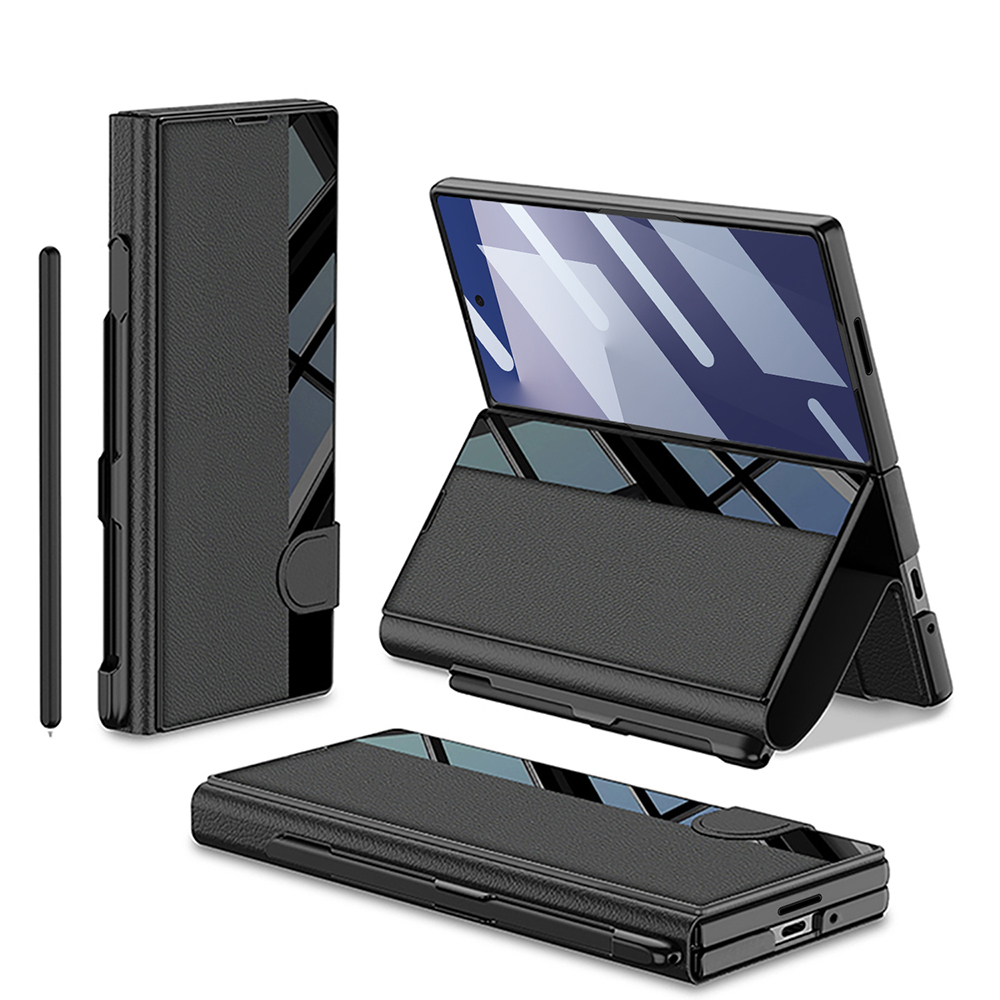 Galaxy Z Fold 7 Kılıf Kamera Korumalı Zore Kıpta Aynalı Kalem Bölmeli Fest Kapak - Siyah