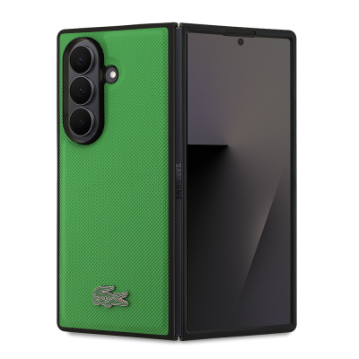 Galaxy Z Fold 7 Kılıf Lacoste Orjinal Lisanslı M-safe Şarj Özellikli Pike Desenli Arka Yüzey İkonik Timsah Metal Logolu Kapak - Lacoste