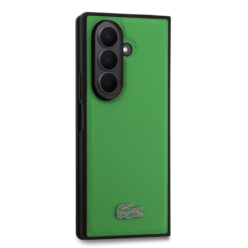 Galaxy Z Fold 7 Kılıf Lacoste Orjinal Lisanslı M-safe Şarj Özellikli Pike Desenli Arka Yüzey İkonik Timsah Metal Logolu Kapak - 7